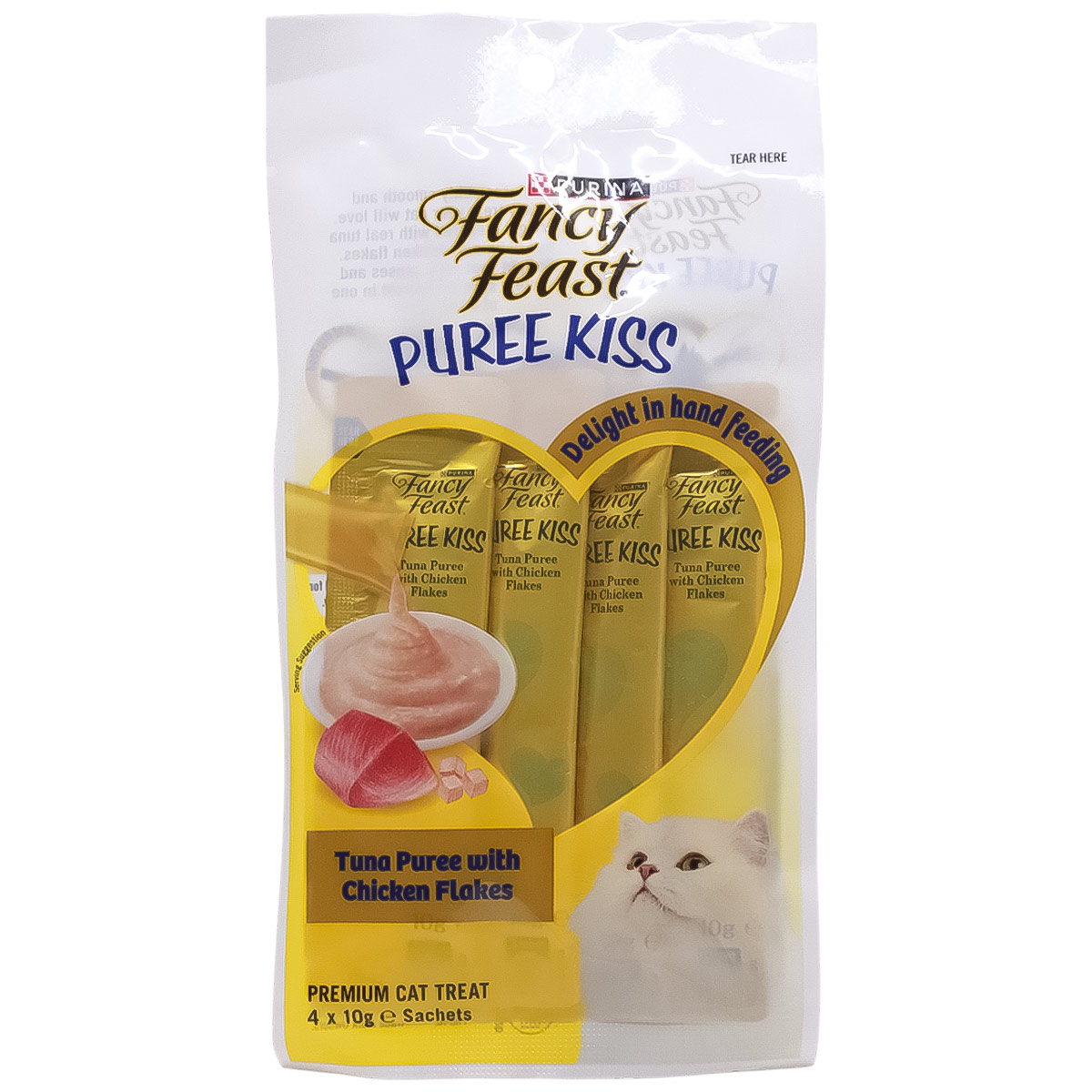 Purina Fancy Feast Puree Kiss Cat Treat Tuna Puree with Chicken Flakes 4x10g