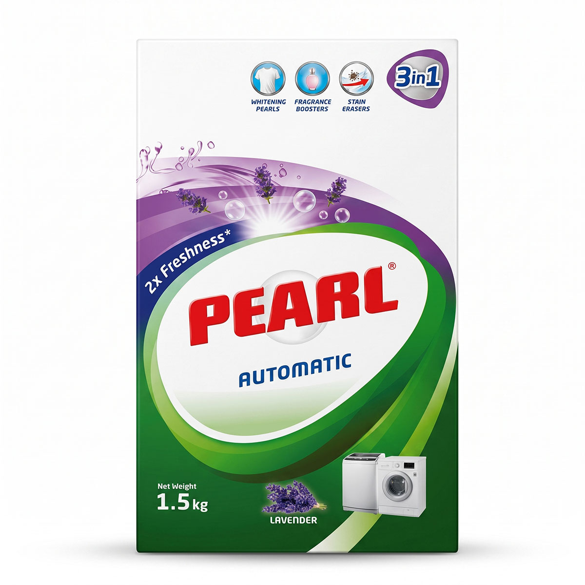 Pearl Automatic 3 In 1 Lavender Scented Detergent Powder 1.5Kg