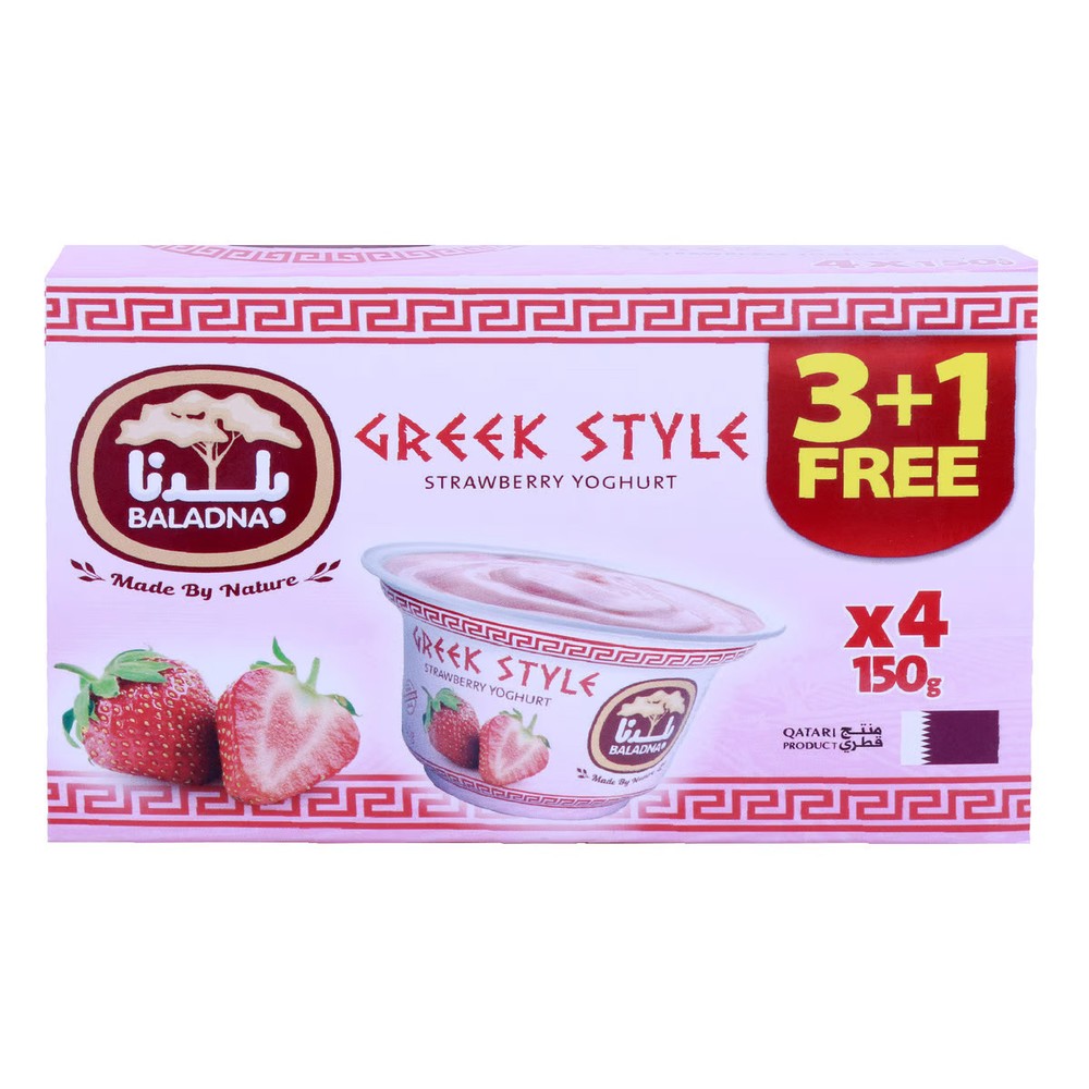 Baladna Greek Style Strawberry Yoghurt 4x150g