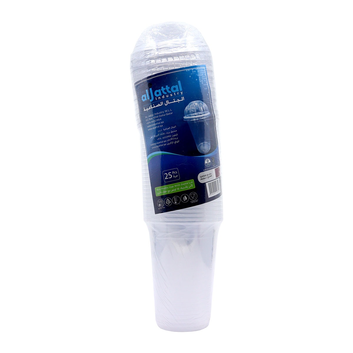 Al Jattal 16oz Plastic Cup with Dome Lid 25 Pieces Pack