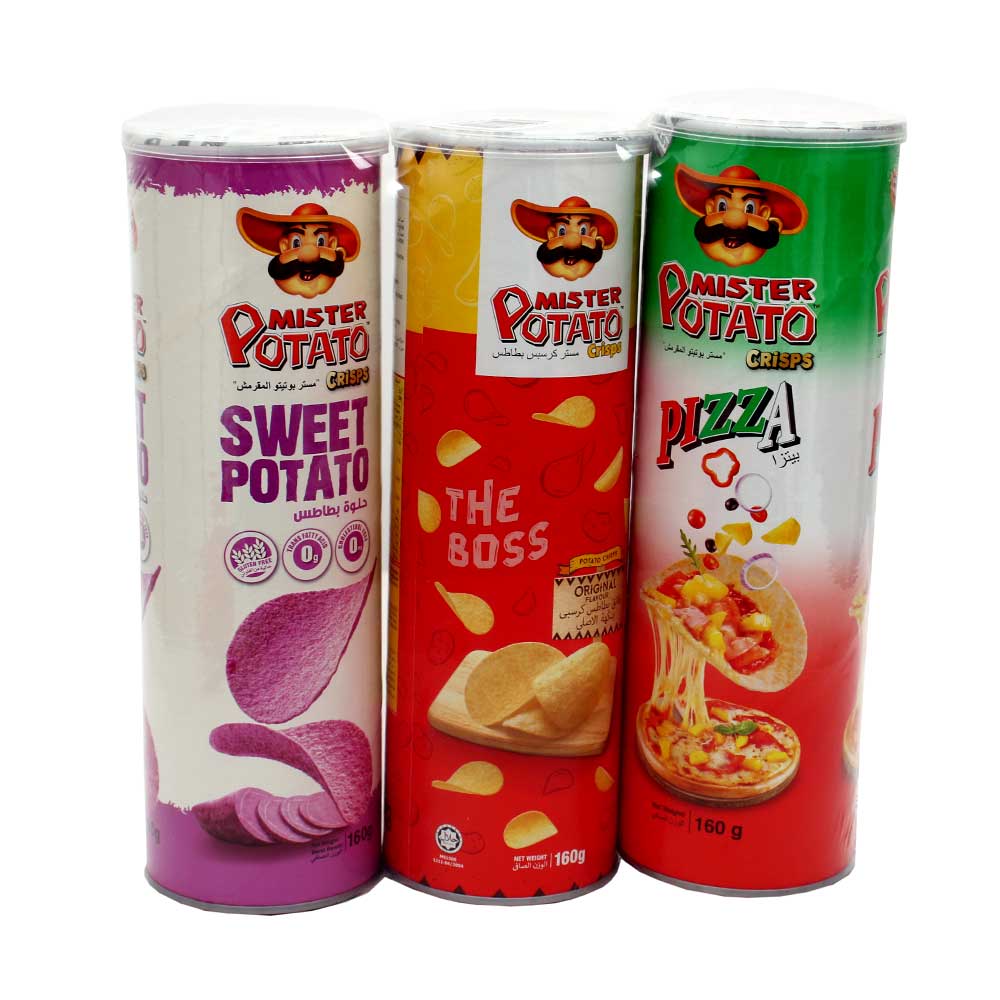 Mister Potato Crisps Assorted 3 Pcs x 160gm | Snacks & Candy | Chips & Dips | Canned Chips