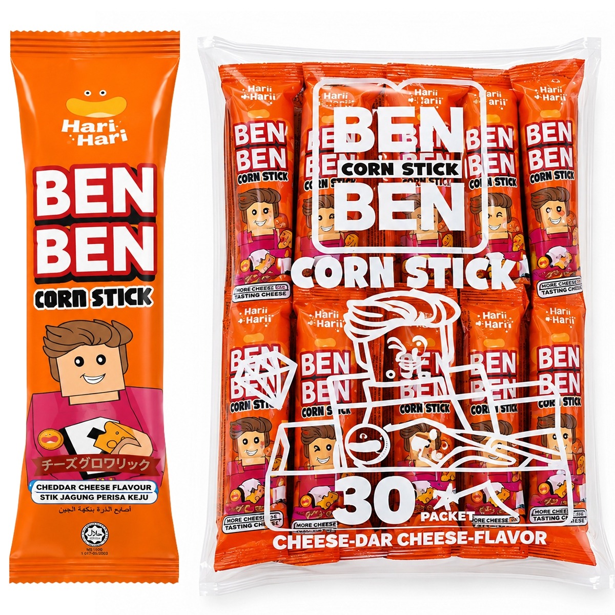 Hari Ben Corn Stick Cheddar Cheese Flavour 30x6g