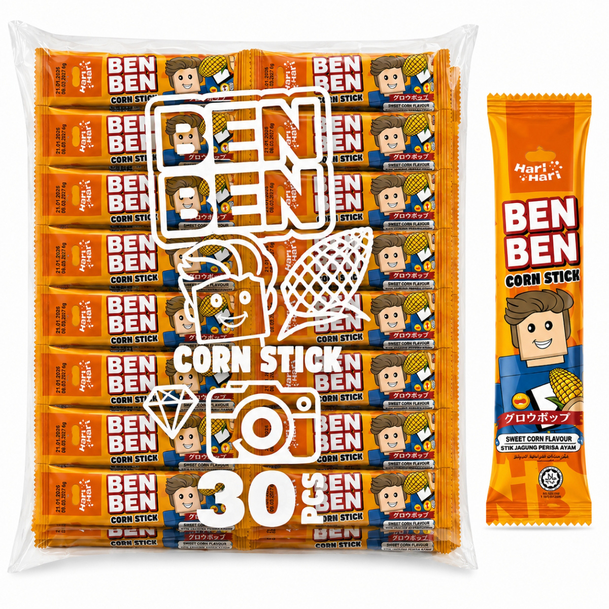 Ben Ben Corn Stick Sweet Corn Flavour 30 x 6g