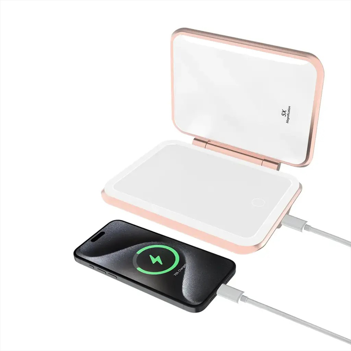 Porodo Compact Magnifying Mirror With Power Bank 5000mAH PD-LFST161-WHRG