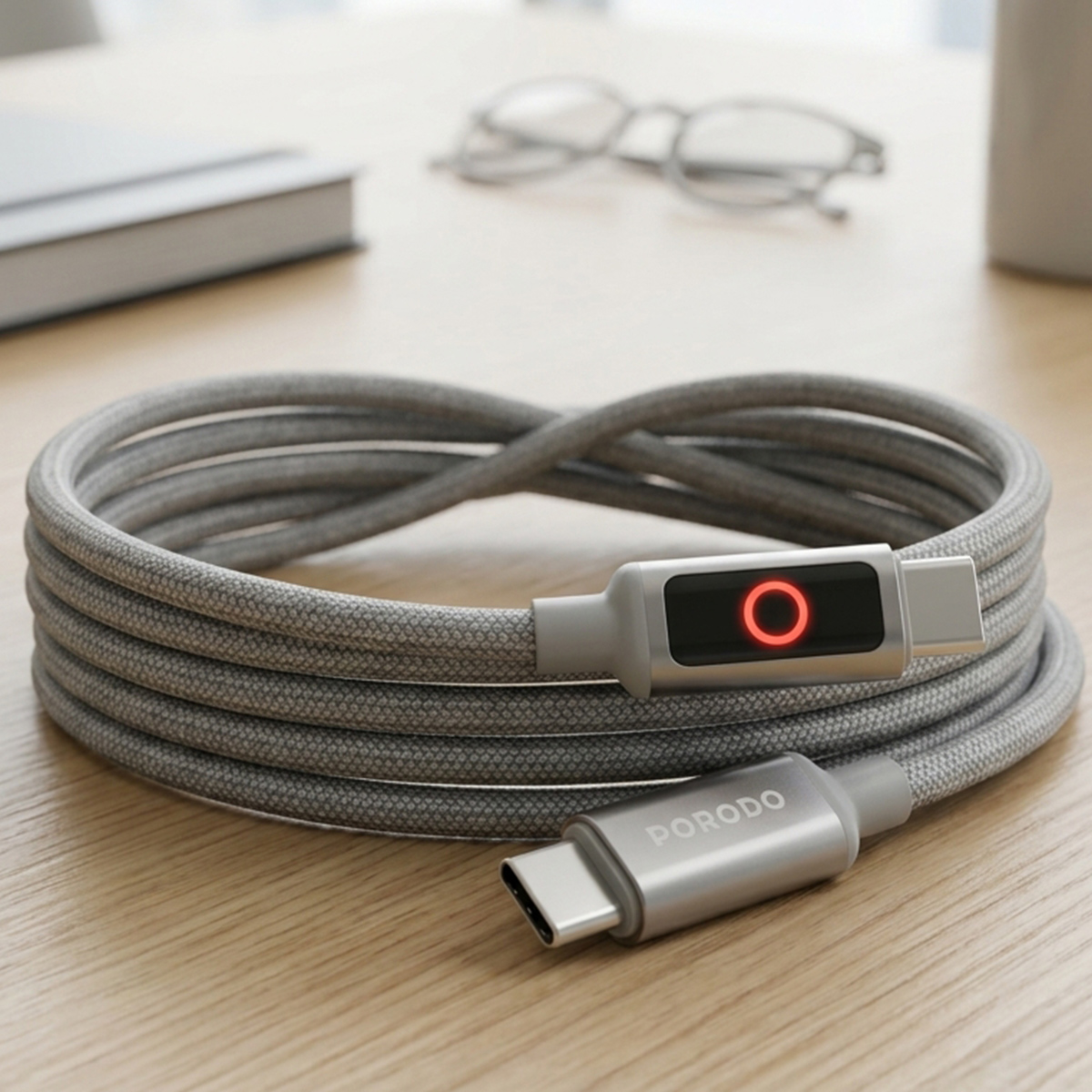 Porodo Usb-C Braided Cable With Led Indicator 1M