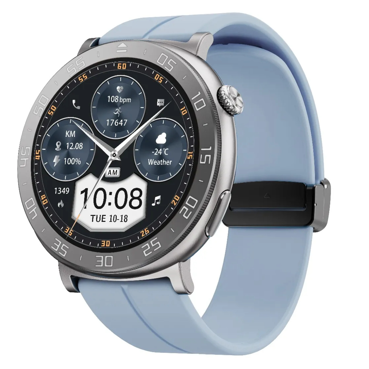 Porodo Salud Smart Watch 1.43 Inch Amoled Display Light Blue