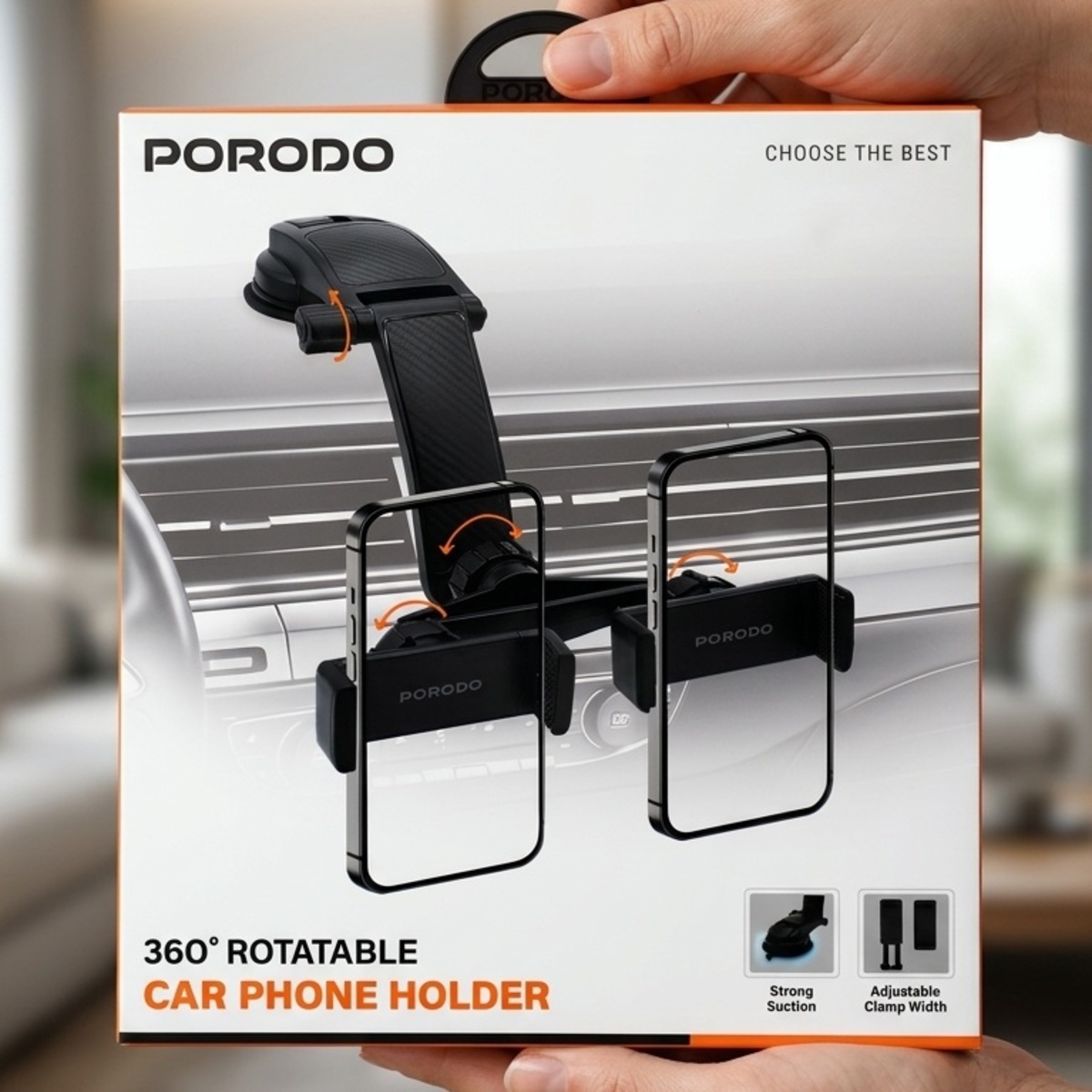 Porodo 360 Rotatable Car Phone Holder
