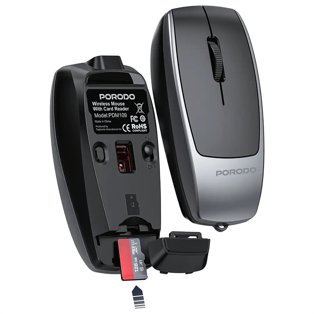Porodo Wireless Mouse With Card Reader Black