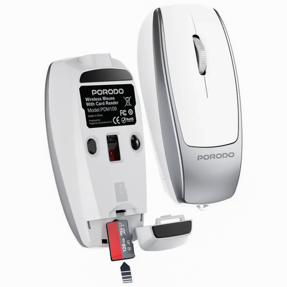 Porodo Wireless Mouse With Card Reader Silver