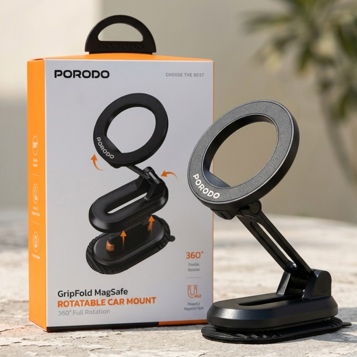 Porodo Gripfold Rotatable Magsafe Car Mount Mobile Phone Holder