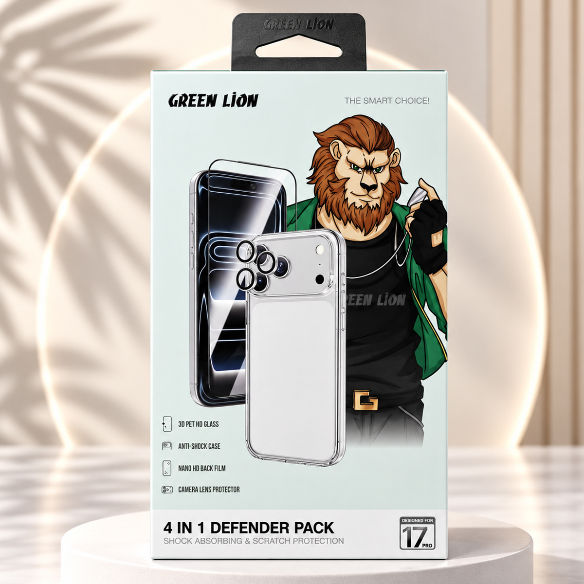 Green Lion 4 In 1 Full Protection Case and Camera Lens For iPhone 17 Pro Max
